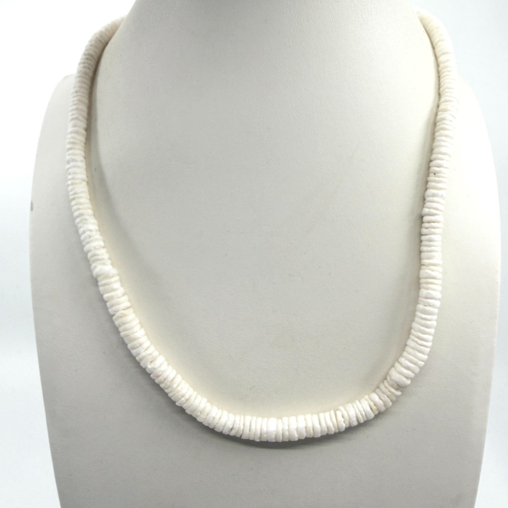 Minimalist White Disc Bead Necklace Summer Beach Boho Style Layering Unisex Gift